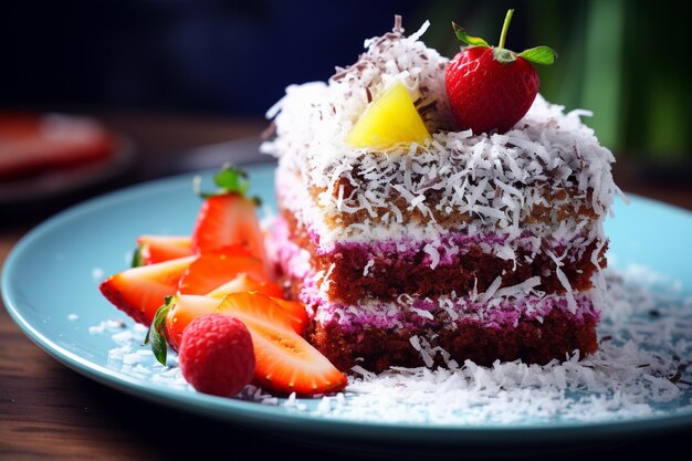 Vue rapprochée du gâteau au fromage aux fraises avec des fruits rouges frais