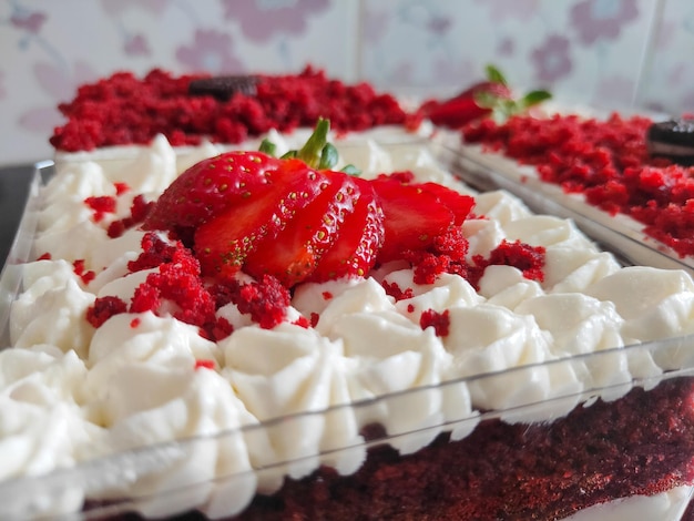 Vue rapprochée du gâteau aux fraises