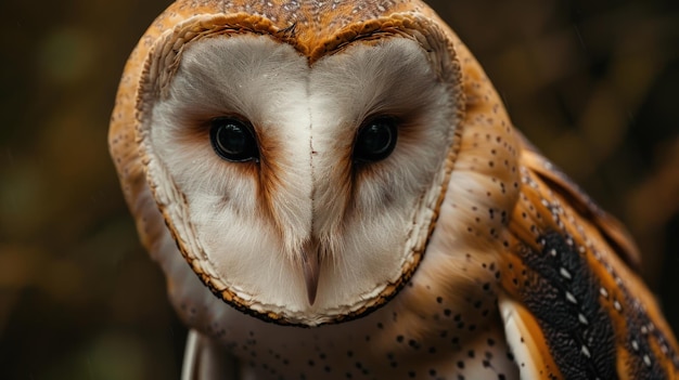 Vue rapprochée du hibou commun Tyto albaheadAi généré