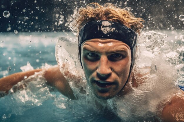 Vue rapprochée du joueur de water-polo avec la balle