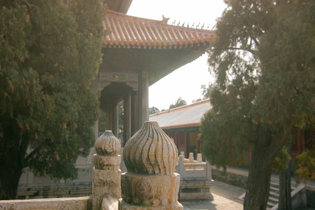 Vue rapprochée du mur de pierre du pont Wangshui à Qufu en Chine
