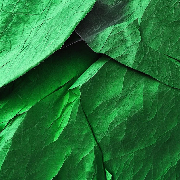 Photo vue rapprochée du papier blanc vert foncé froissé et ridé