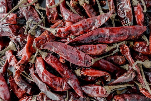 Vue rapprochée du piment rouge séché