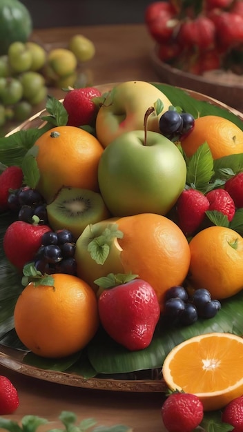 Vue rapprochée du plat de fruits servi pour le dîner tet