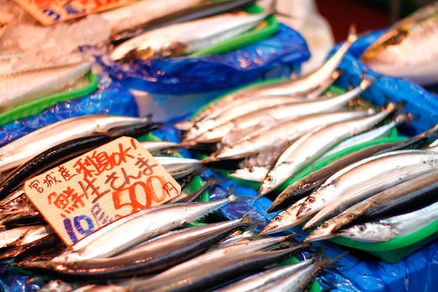 Photo vue rapprochée du poisson à vendre au marché