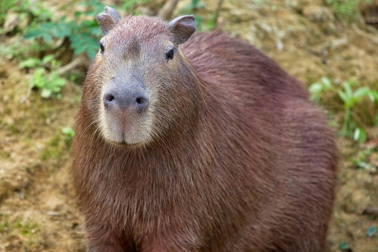 Photo vue rapprochée du portrait du capybara hydrochoerus hydrochaeris dans les pampas du yacuma en bolivie