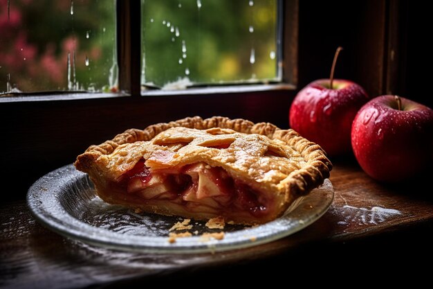 Photo vue rapprochée du refroidissement de la tarte aux pommes sur un rebord de fenêtre