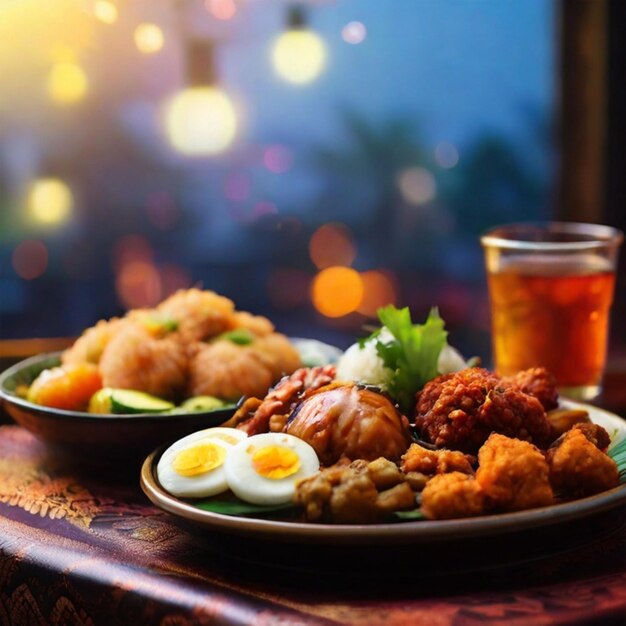 Photo vue rapprochée du repas appétissant du ramadan