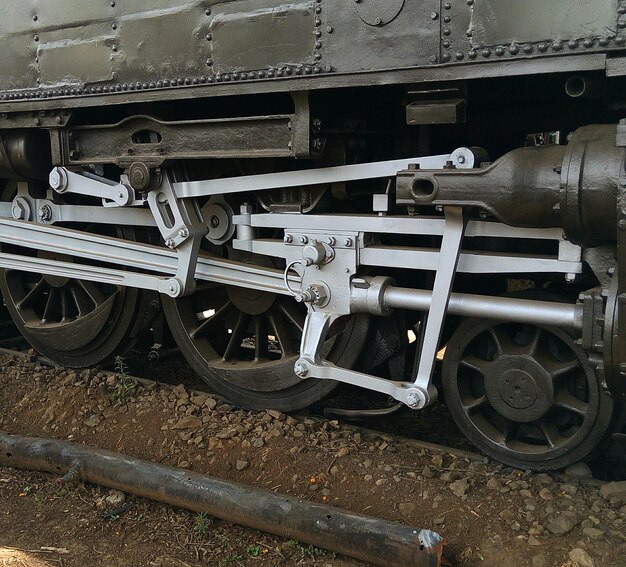 Vue rapprochée du train sur la voie ferrée