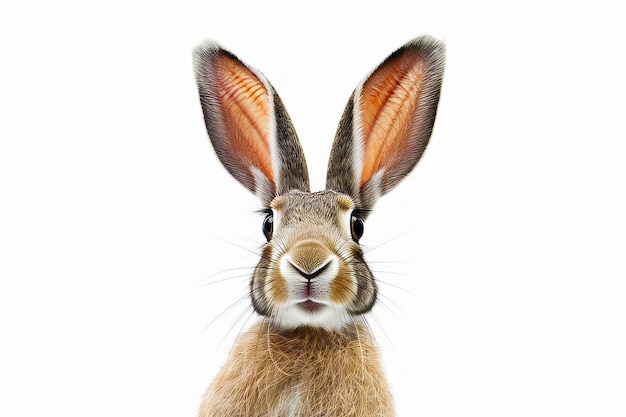 Vue rapprochée du visage du lapin avec de longues oreilles et de grandes oreilles AI générative