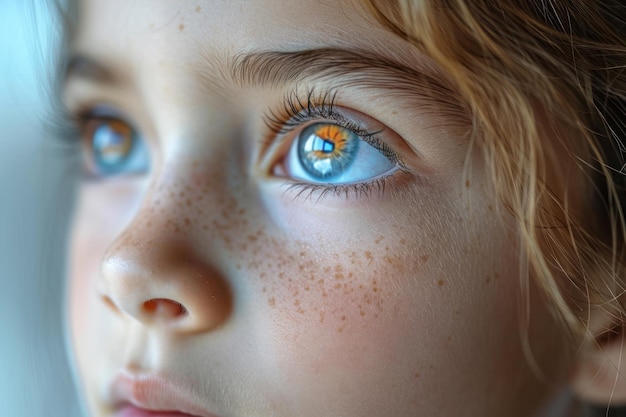 Vue rapprochée du visage d'un enfant aux yeux bleus