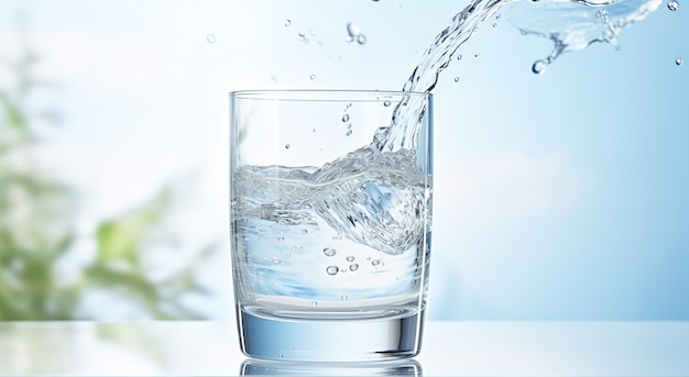 Vue rapprochée d'eau potable fraîche purifiée dans un verre