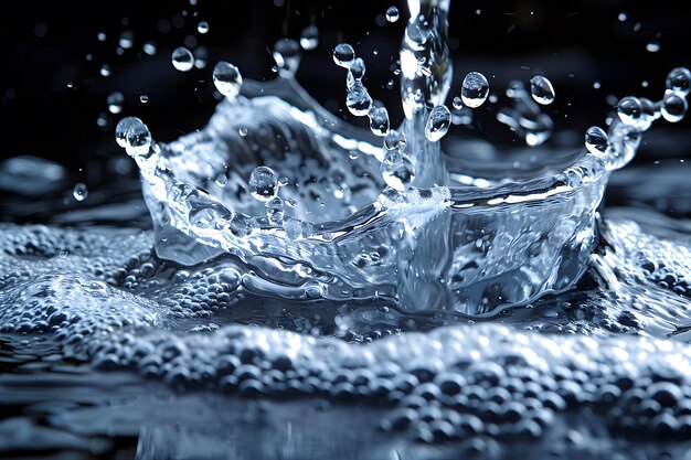 Vue rapprochée d'une éclaboussure d'eau avec des bulles