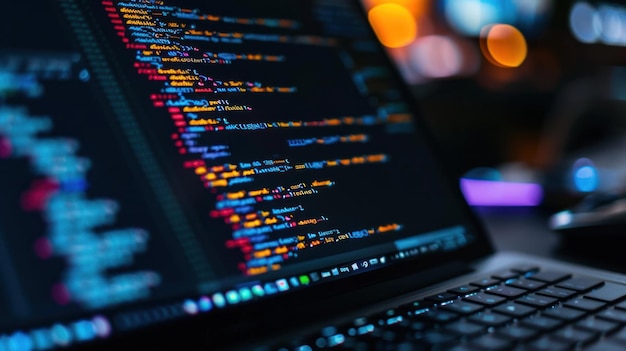 Vue rapprochée d'un écran d'ordinateur portable affichant le code