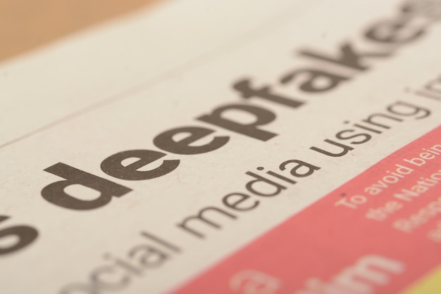 Une vue rapprochée de l'écriture Deepfake en évidence affichée sur un journal