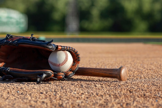 Photo vue rapprochée de l'équipement de baseball sur le terrain