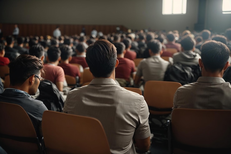 Photo vue rapprochée des étudiants qui assistent à une formation dans une salle de conférence