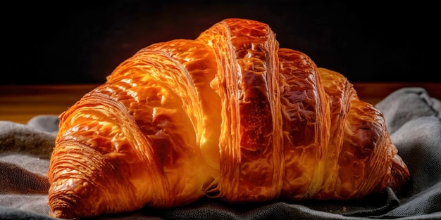 Vue rapprochée d'un exquis croissant sur la table