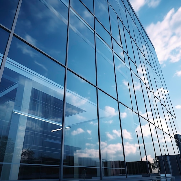 Vue rapprochée de l'extérieur d'un bâtiment en verre brillant