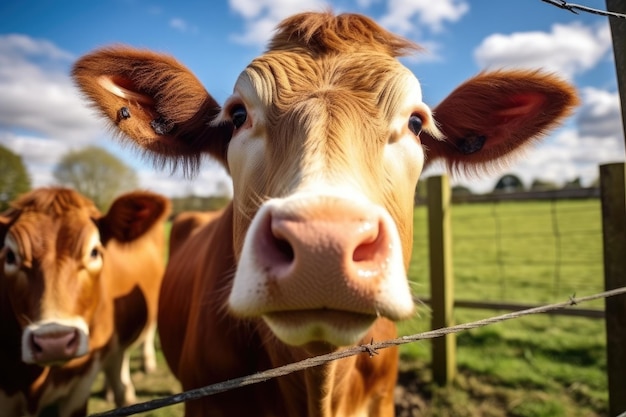 Vue rapprochée d'une face de vaches derrière une clôture