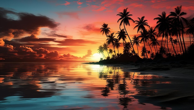 Photo vue rapprochée fantastique des vagues calmes de l'eau de mer avec la lumière orange du soleil au coucher du soleil île tropicale