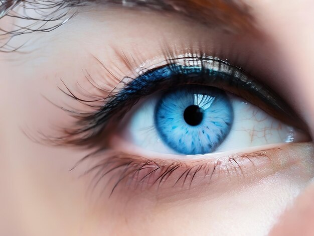 Vue rapprochée d'une femme aux yeux bleus regardant la caméra