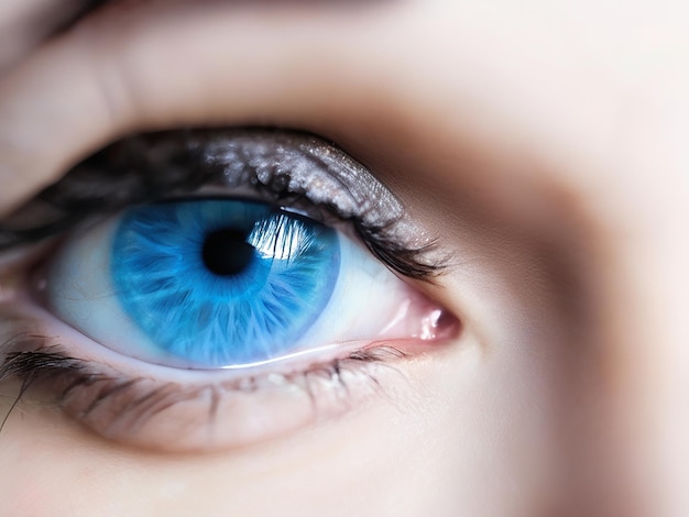 Vue rapprochée d'une femme aux yeux bleus regardant la caméra