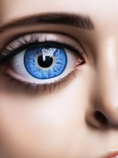 Vue rapprochée d'une femme aux yeux bleus regardant la caméra