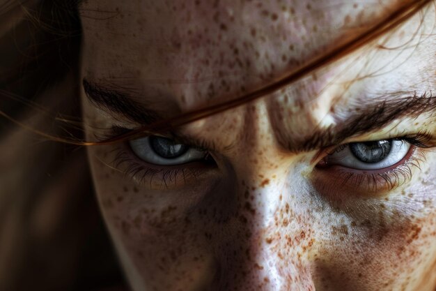 Vue rapprochée d'une femme avec des taches de rousseur sur le visage