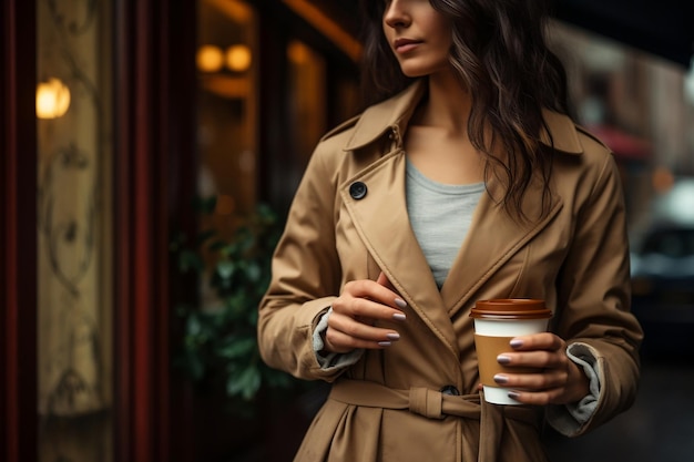 Vue rapprochée d'une femme tenant un café
