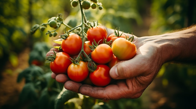 Photo vue rapprochée d'un fermier qui soutient doucement une branche