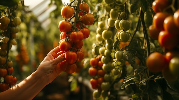 Photo vue rapprochée d'un fermier qui soutient doucement une branche