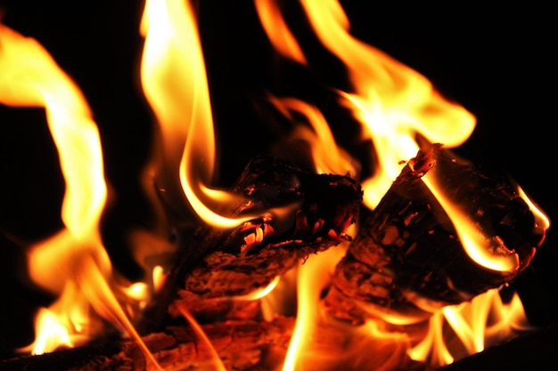 Vue rapprochée d'un feu de joie la nuit