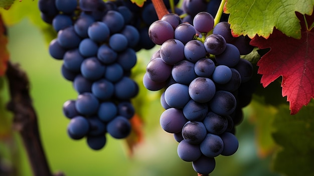 vue rapprochée des feuilles de raisin mûres dans la vigne