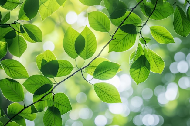 Vue rapprochée des feuilles vertes sur une branche Les feuilles des plantes utilisant comme arrière-plan le printemps IA générative