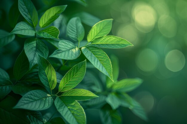 Vue rapprochée des feuilles vertes sur un fond vert flou