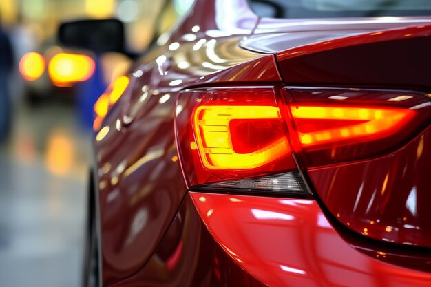 Vue rapprochée des feux arrière d'une voiture de sport rouge