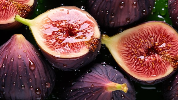 Photo une vue rapprochée de figues ornées de bijoux étincelantes de gouttes de liquide