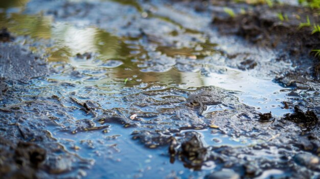 Vue rapprochée d'une flaque d'eau avec de l'herbe en arrière-plan