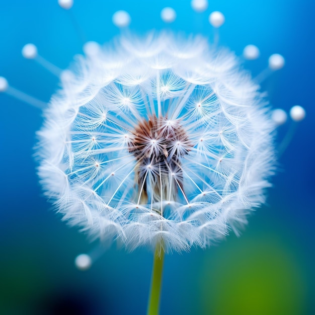 Vue rapprochée d'une fleur de pissenlit avec des graines flottant