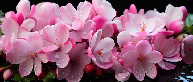 Vue rapprochée des fleurs de cyclamen rose avec des gouttes d'eau