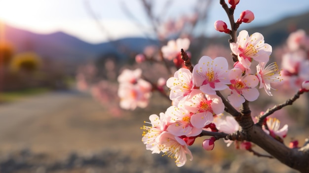Vue rapprochée des fleurs de sakura roses sur une branche