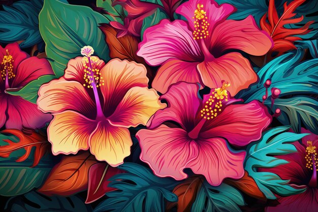 Une vue rapprochée de fleurs tropicales vibrantes