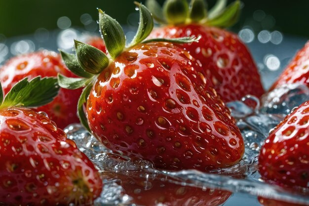 Vue rapprochée des fraises à l'eau