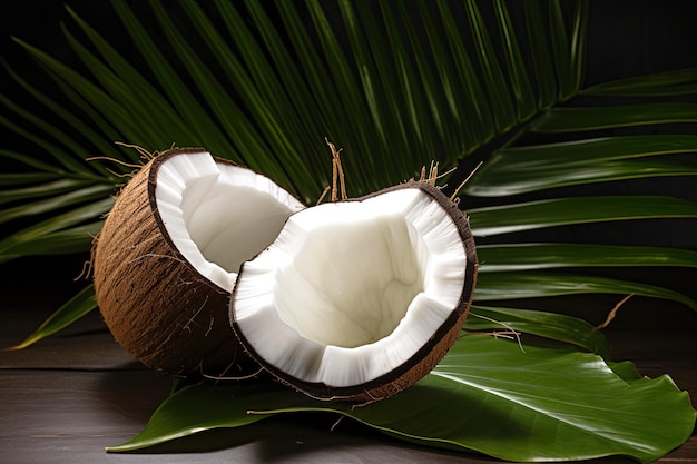 Vue rapprochée des fruits d'ananas tropicaux, des feuilles de palmier et un fond sombre