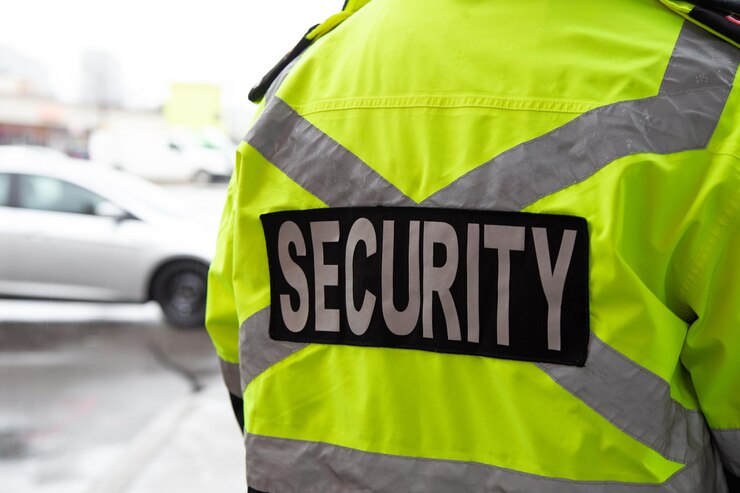 Photo vue rapprochée d'un garde de sécurité surveillant une aire de stationnement