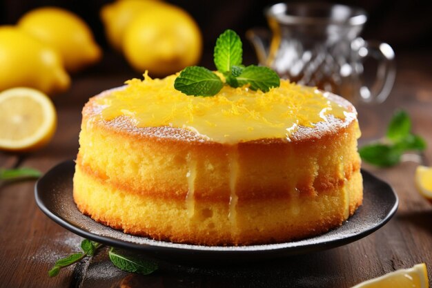 Vue rapprochée d'un gâteau au citron fraîchement cuit avec un glaçage jaune vibrant