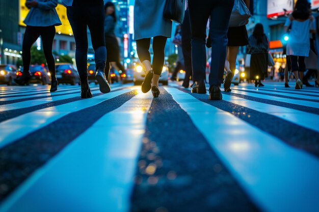 Photo vue rapprochée des gens qui marchent sur les passages piétonniers de la ville la nuit avec l'ia générée