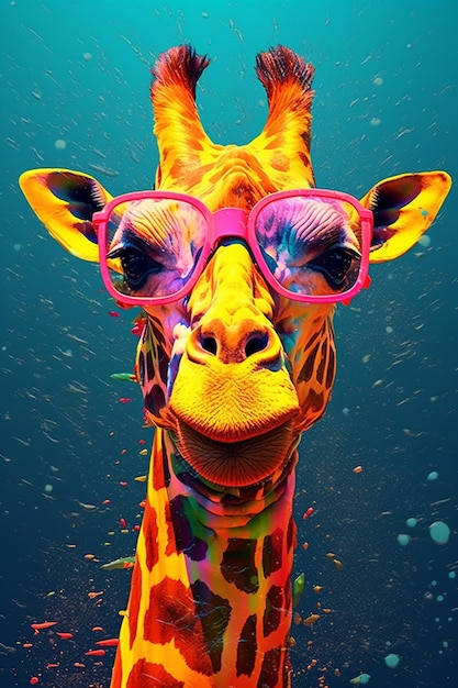 Vue rapprochée d'une girafe heureuse avec des lunettes