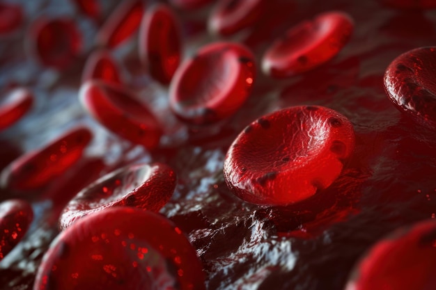 Photo vue rapprochée des globules rouges dans le vaisseau